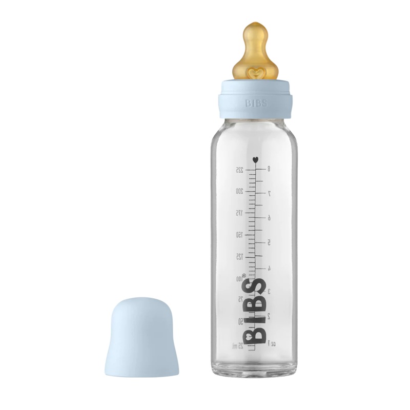 BIBS Baby Glass Bottle – Complete Set 8 Ounce – Baby Blue