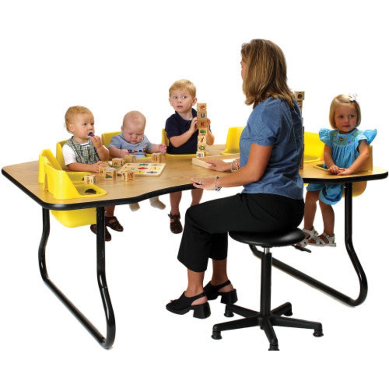 8-Seat Toddler Table, Light Oak Table Top with Red Seats