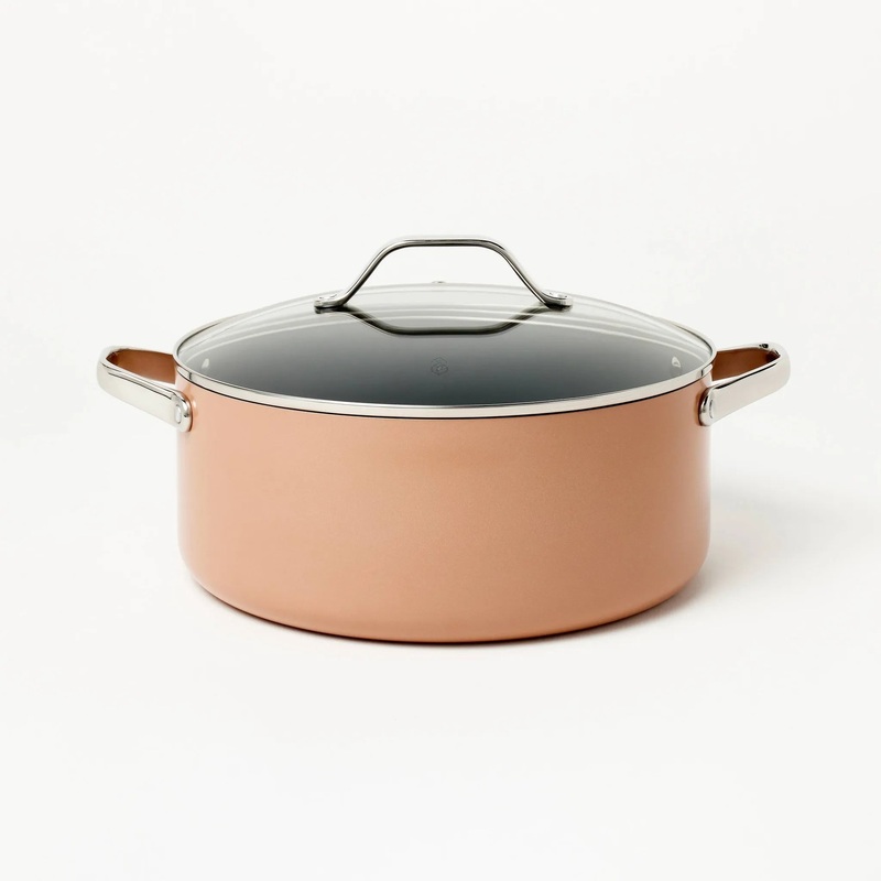 8qt Nonstick Ceramic Coated Aluminum Wide Stock Pot Terracotta Orange – : Induction Safe, Dishwasher-Safe