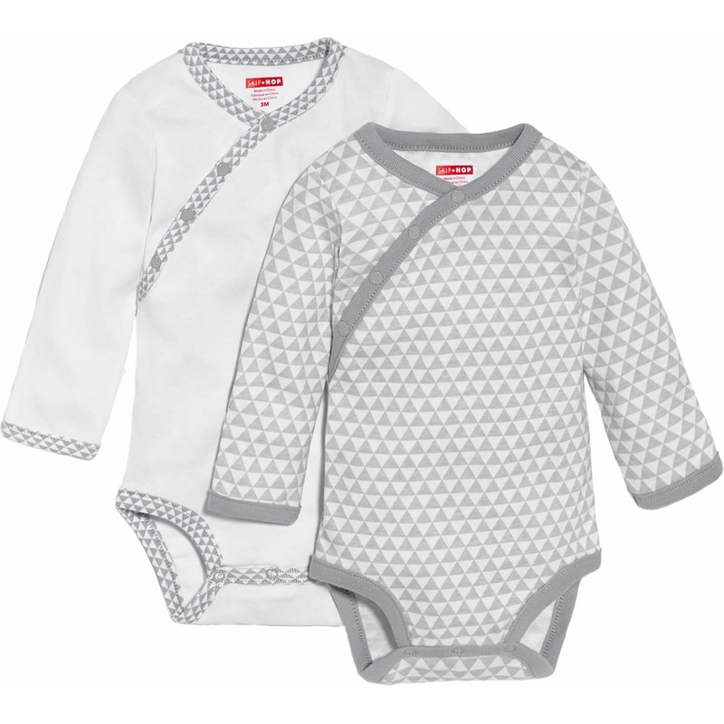 Skip Hop Petite Triangles 2-Pack Long Sleeve Bodysuits – Grey (3 Months)