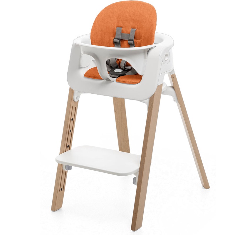 Stokke Steps Chair + Cushion (No Tray) – White/Natural/Orange