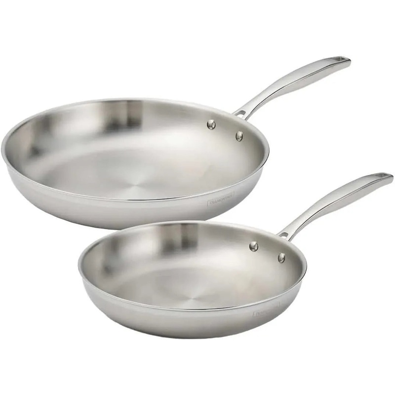 Tri-Ply Clad Stainless Steel Fry Pan, Set 2 Sizes, 10″ & 12″