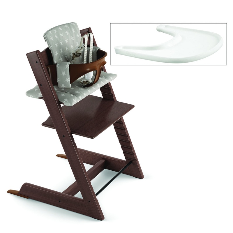 Tripp Trapp High Chair and Cushion with Stokke Tray — Walnut/Grey Star