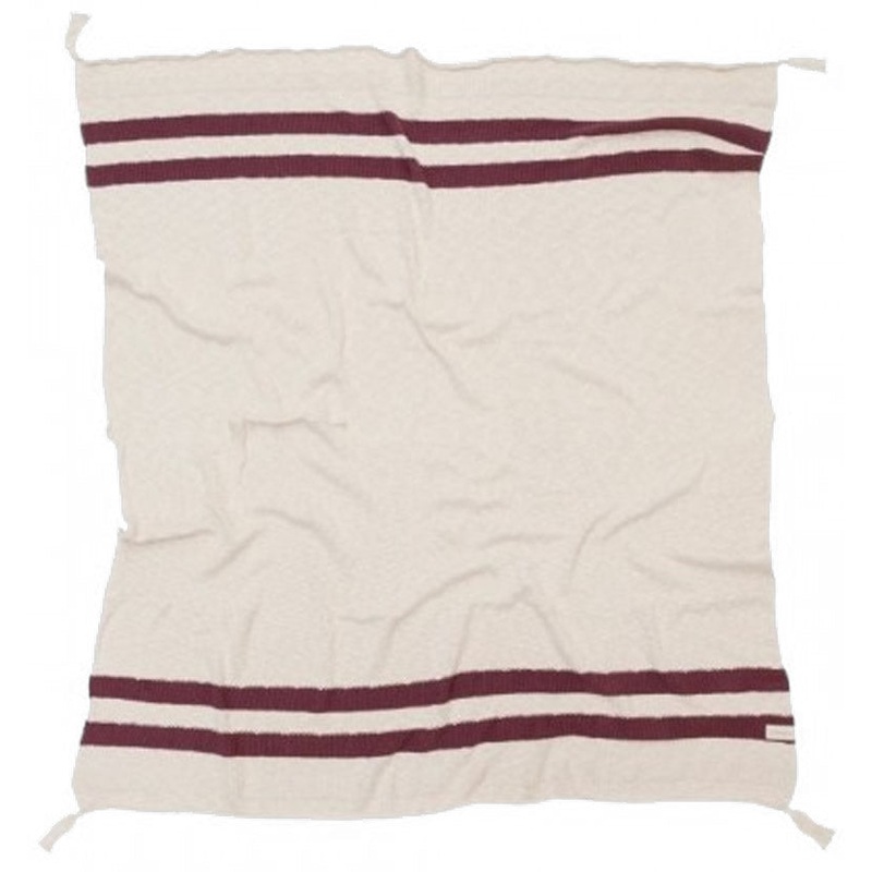 Lorena Canals Knitted Blanket Stripes Natural – Burgundy (4’2″ x 5′)