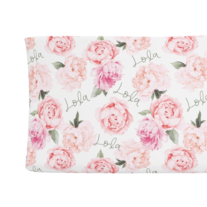 Sugar + Maple Changing Pad Cover – Peach Peony Blooms