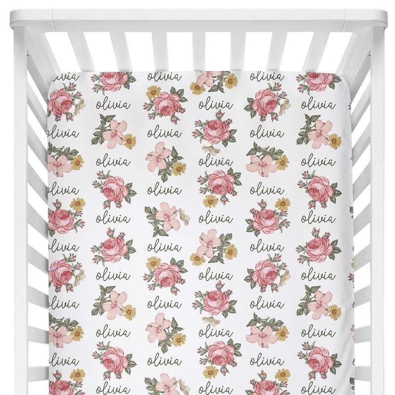 Sugar + Maple Crib Sheet – Retro Rose