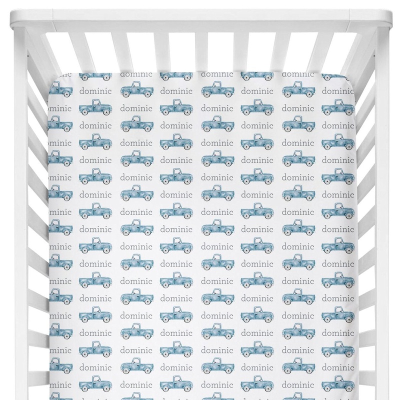 Sugar + Maple Crib Sheet – Truck Blue