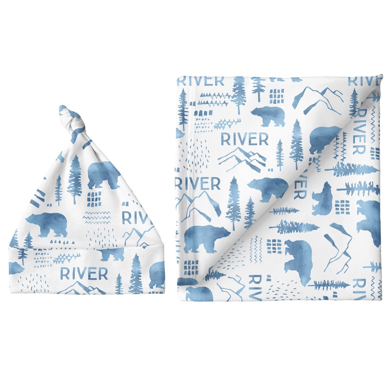 Sugar + Maple Small Blanket & Hat Set – Woodland Blue