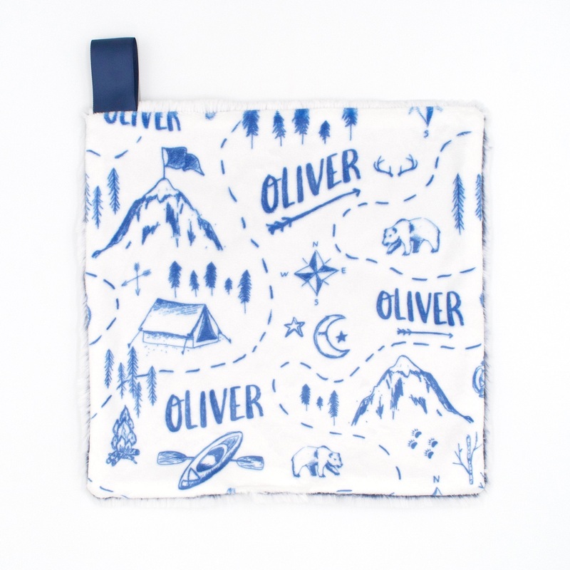 Sugar + Maple Blue Adventure Map Minky Lovey – Personalized
