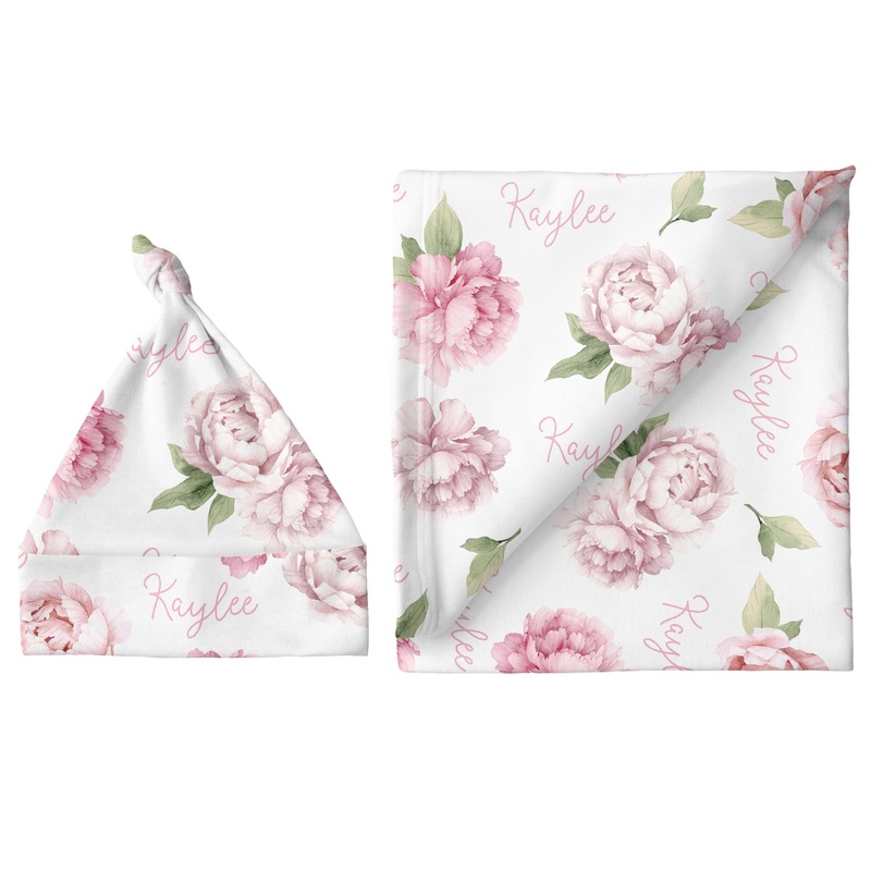 Sugar + Maple Small Blanket & Hat Set – Pink Peonies