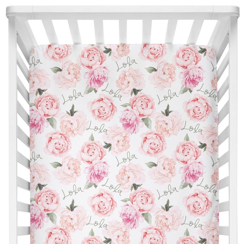 Sugar + Maple Crib Sheet – Peach Peony Blooms