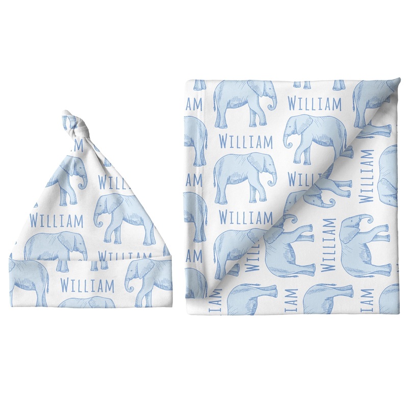 Sugar + Maple Large Blanket & Hat Set – Elephant Blue