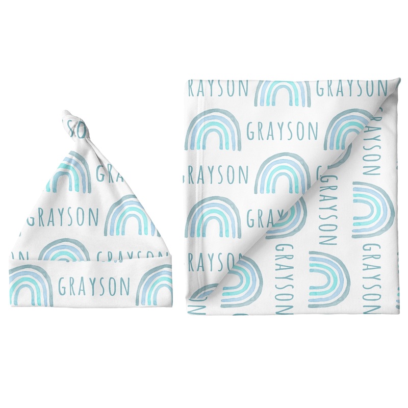 Sugar + Maple Small Blanket & Hat Set – Rainbow Blue