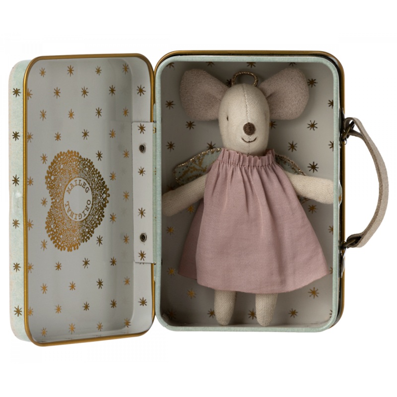 Guardian Angel mouse in suitcase