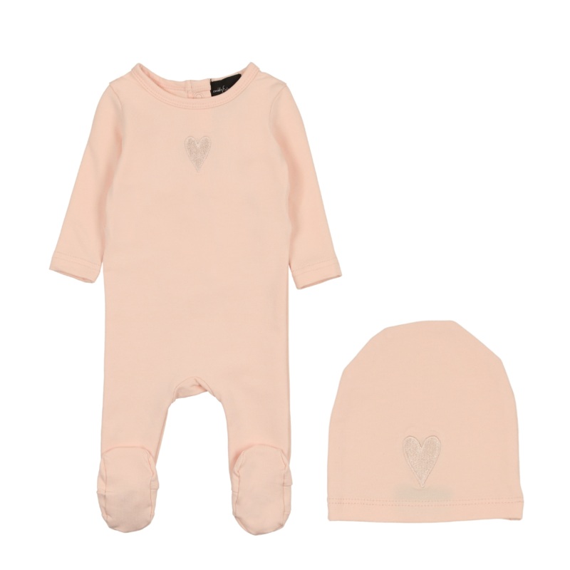 Cuddle & coo Embroidered Pink Heart Footie & Beanie