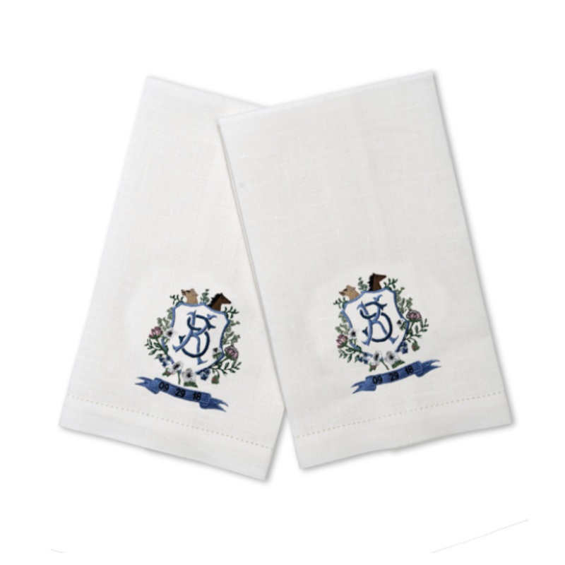 Monogram Linen Guest Towels with Bespoke Art, Set of 2
