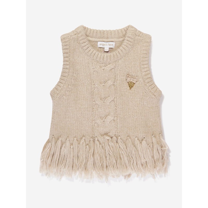 Angels Face Girls Ava Fringed Tank Top in Beige