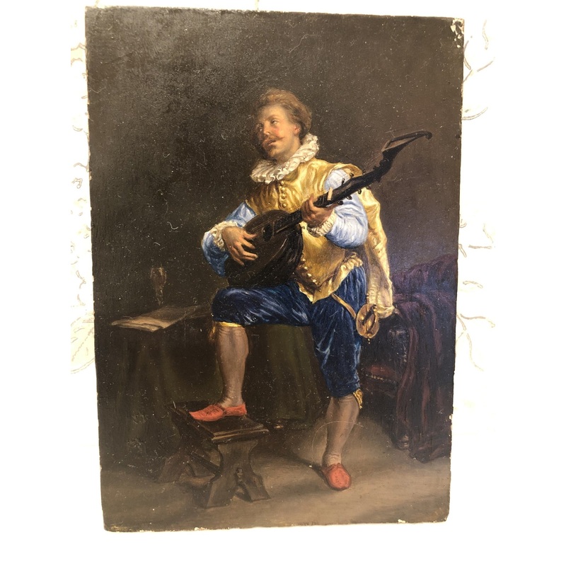 Antique Painting from France – Man with Instrument