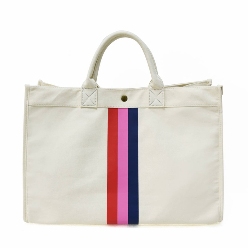 The Carmella Canvas Tote – Navy, Pink & Red
