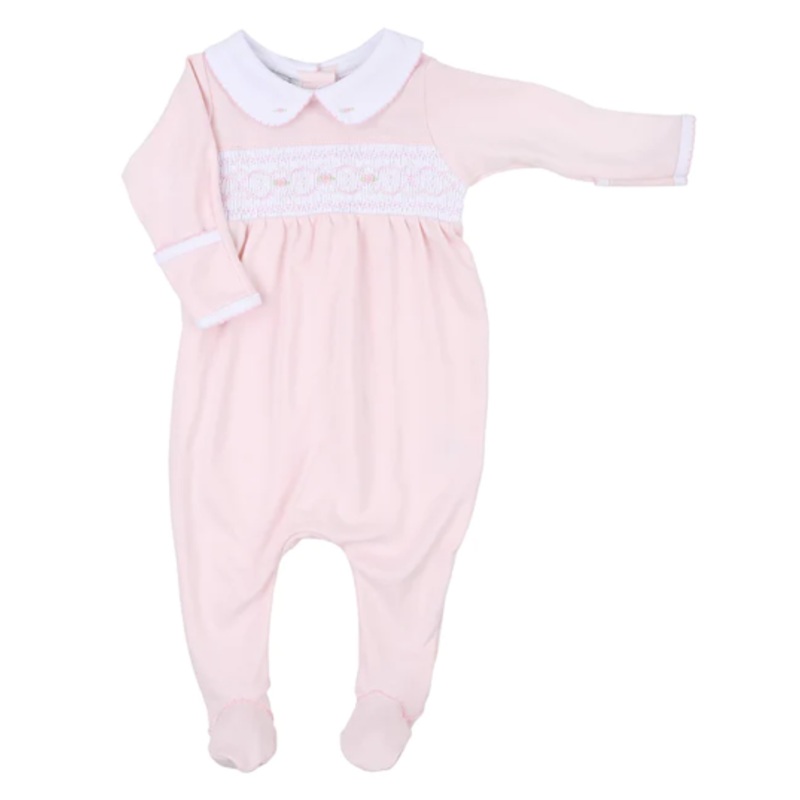 Abby and Alex Smocked Collared Footie – Pink