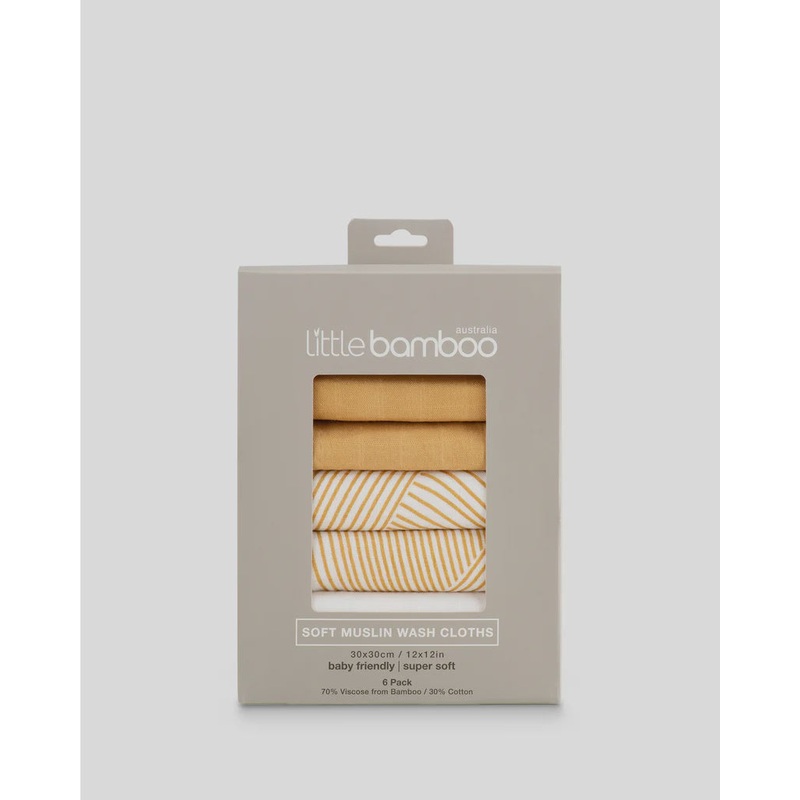 Little Bamboo Muslin Washers 6Pk – Linear Sands Marigold