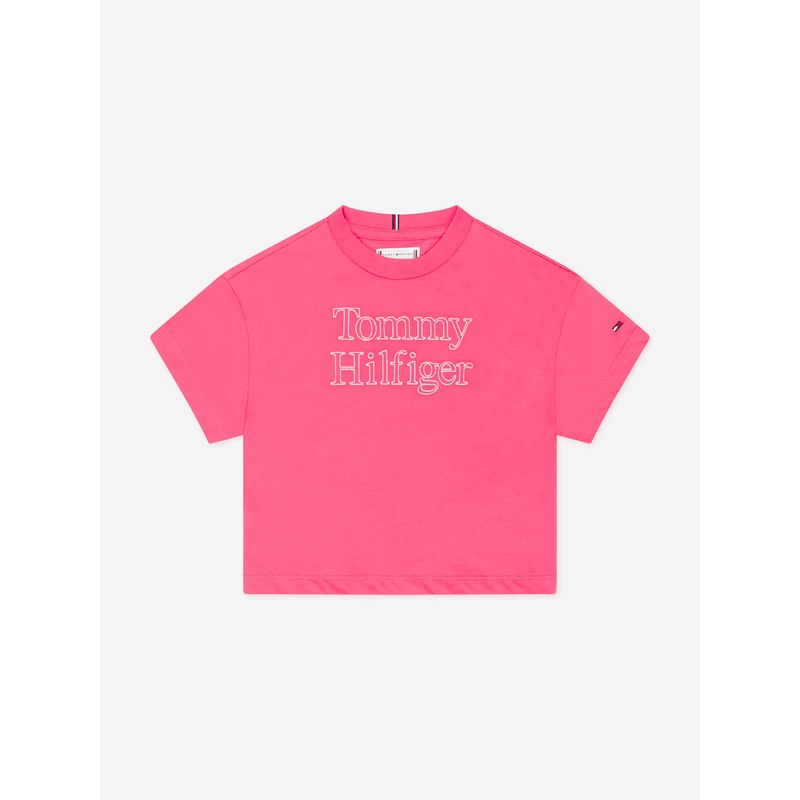 Tommy Hilfiger Girls Logo Stitch T-Shirt in Pink