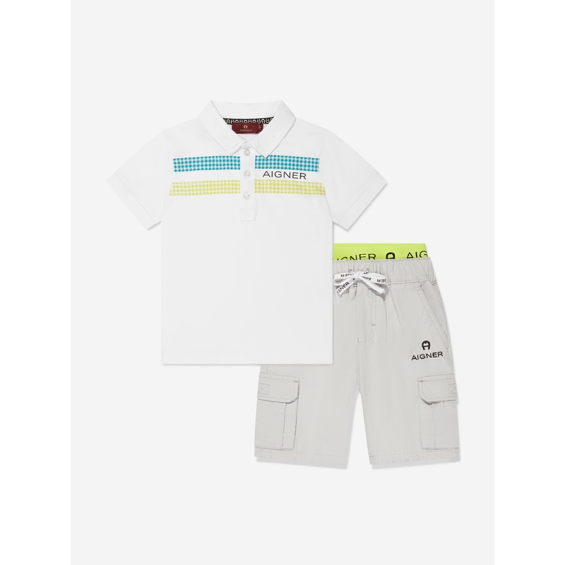 Aigner Boys Polo Shirt And Shorts Set in White