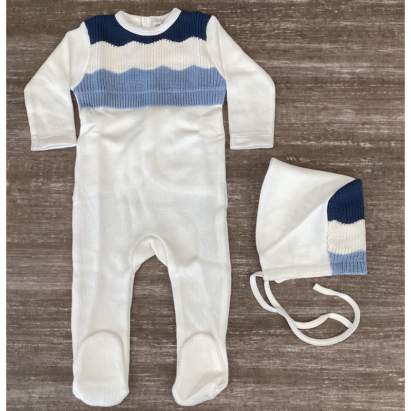 Baby Boy Footie | English Knit | Multi Blue | Chant De Joie