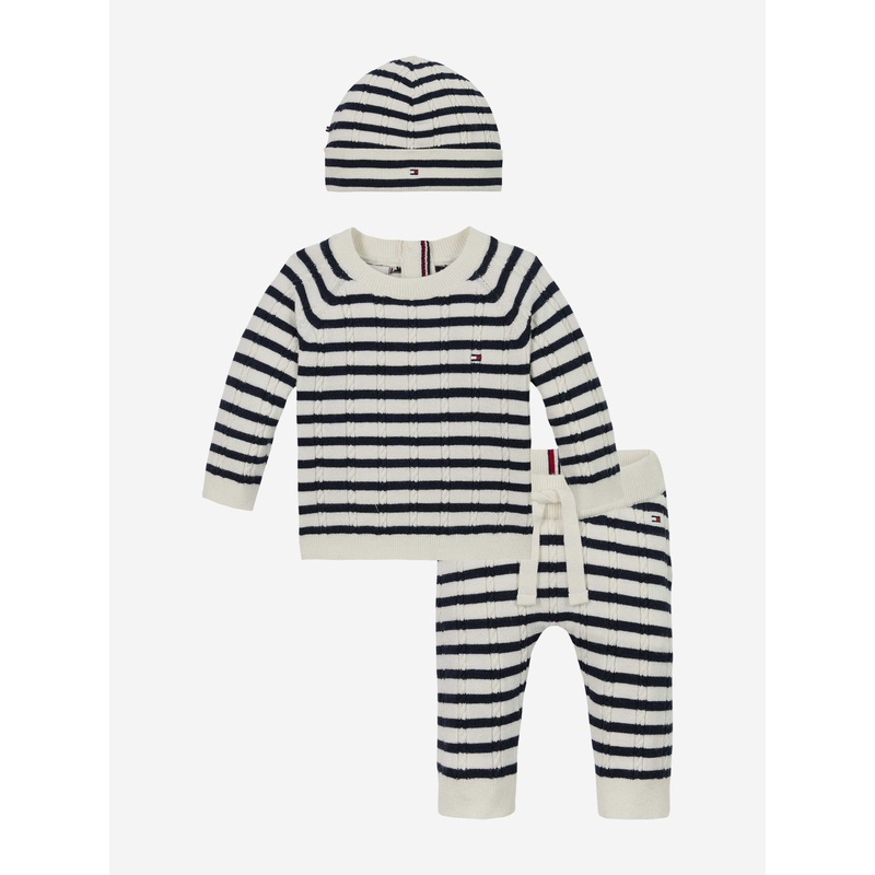 Baby Striped Cable Knit Gift Set in Navy