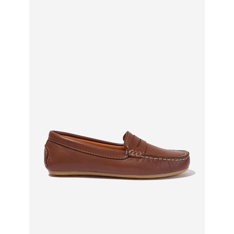 Andanines Boys Leather Boat Shoes in Tan