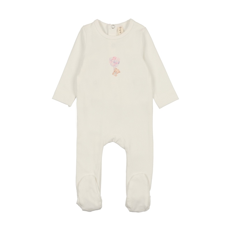 Baby Girl Footie | Teddy | Winter White/Pink | Bonjoy Baby