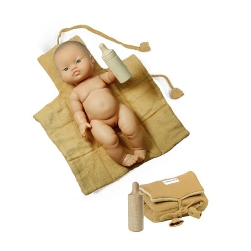 Baby Nomade Mustard Changing Pad Set with Wooden Bottle