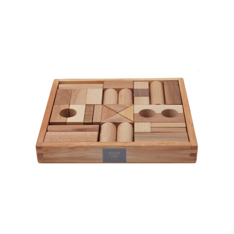 Wooden Blocks In Tray – 30 pcs Natural