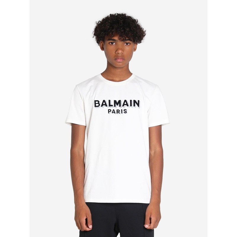 Balmain Boys Logo T-Shirt in Ivory