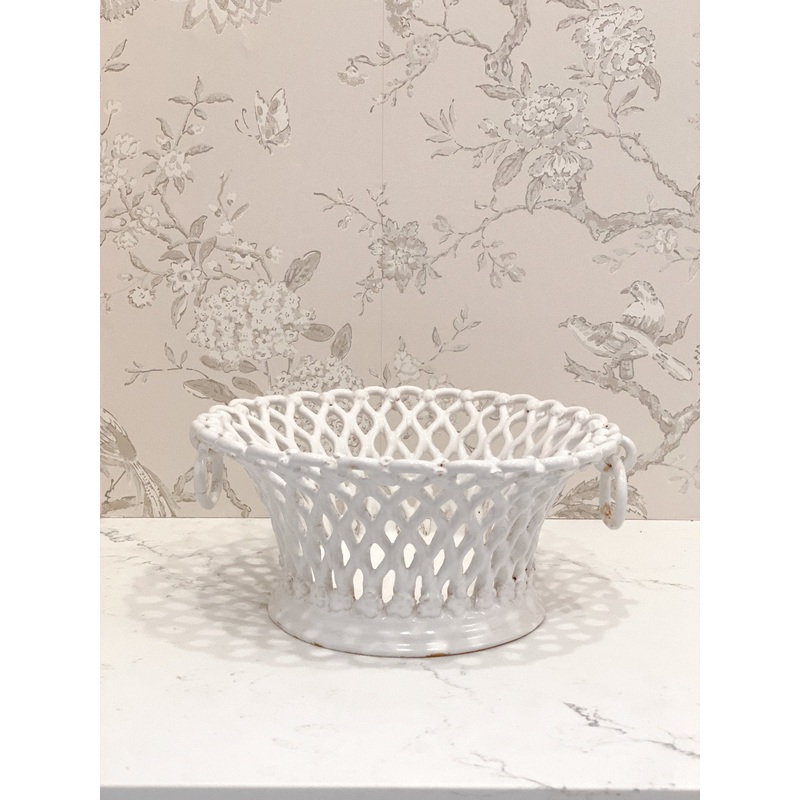 Antique Italian Porcelain Basketweave Bowl