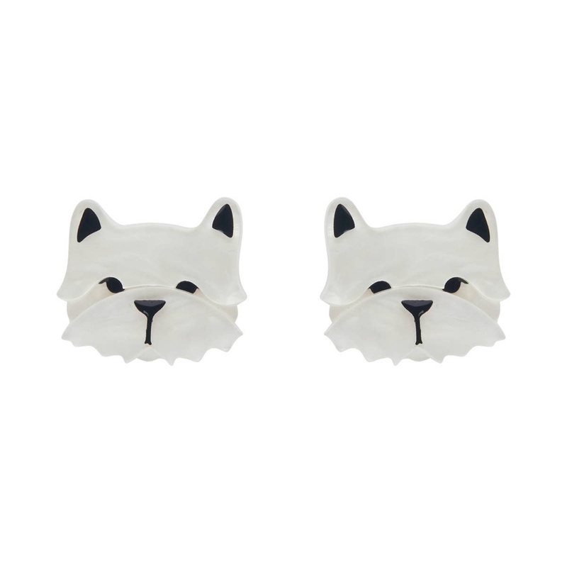 AH1EG04-WHITE | Winston The Westie stud earrings