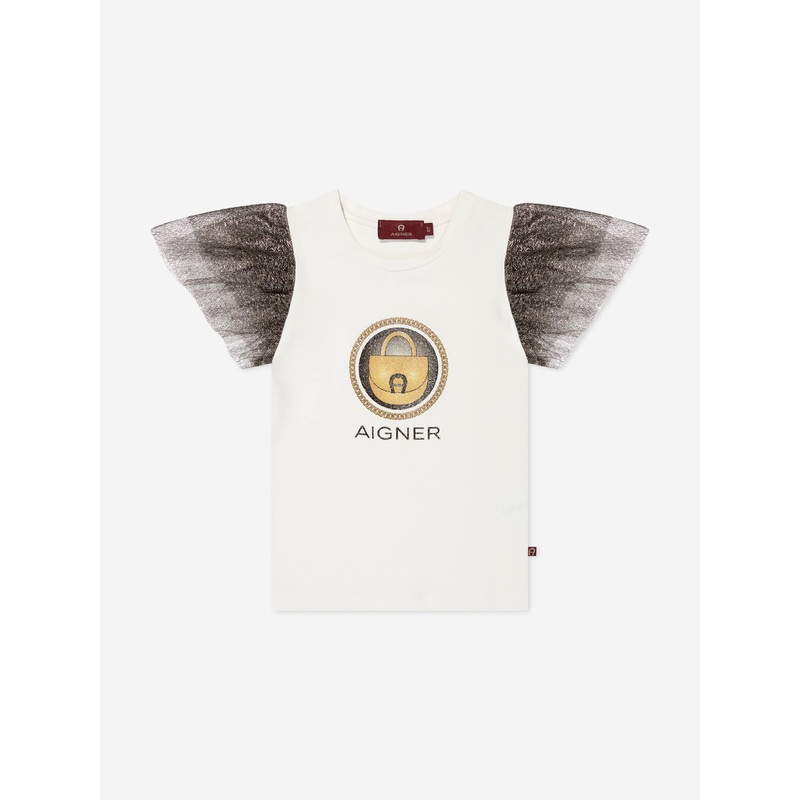 Aigner Girls Bag Logo T-Shirt in Ivory