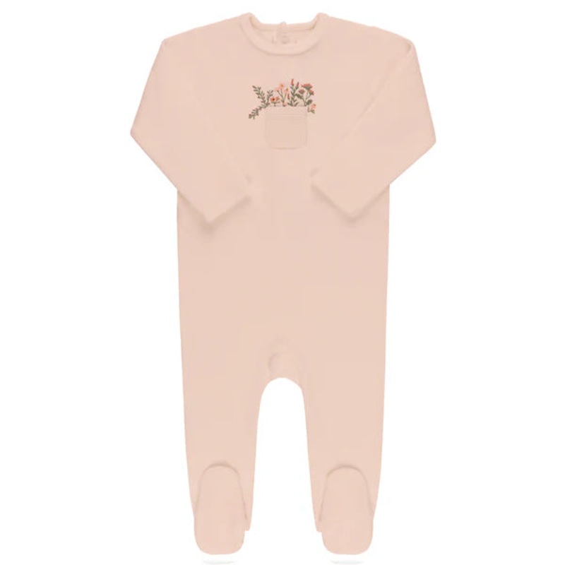 Baby Girl Footie | Velour Pocket Full of Flowers | Pink | Ely’s & Co