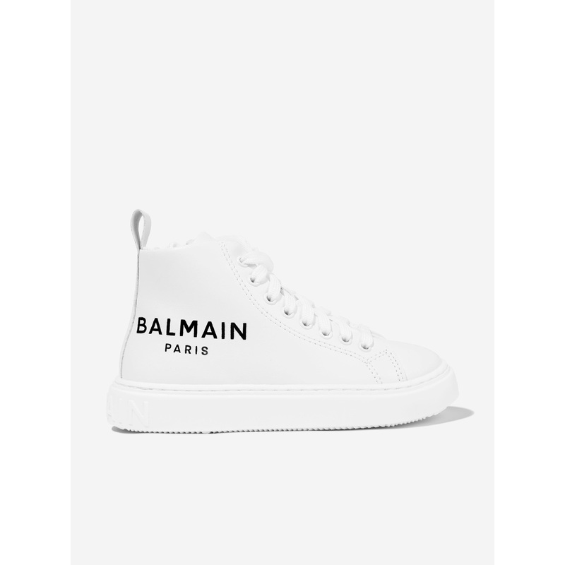 Balmain Kids Logo High Top Trainers in White