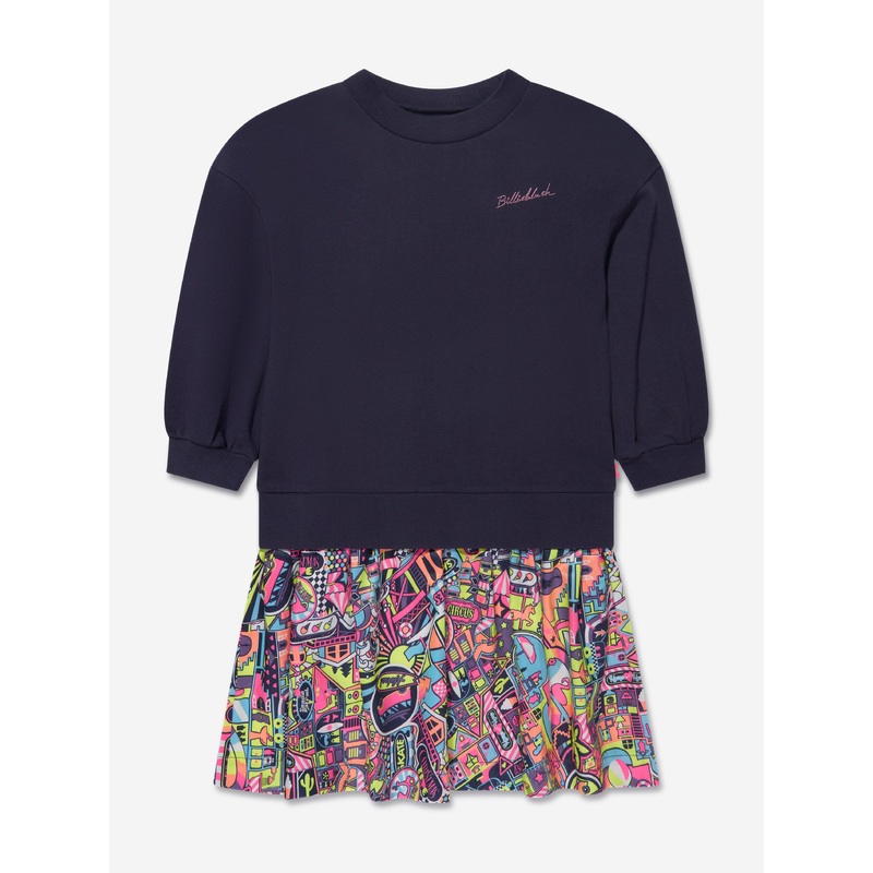 Billieblush Girls Bi-Material Sweater Dress in Navy