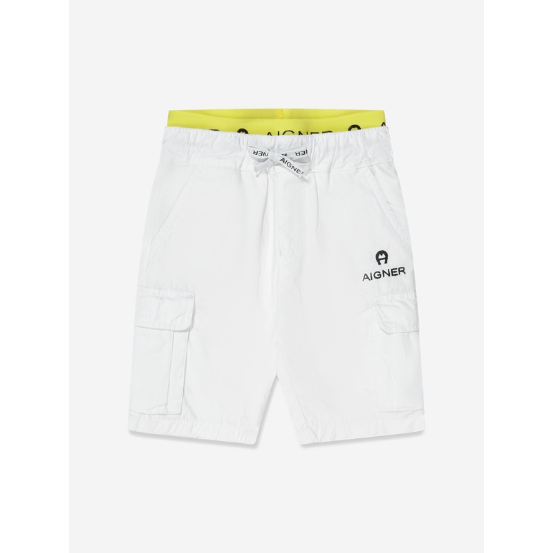 Aigner Boys Embroidered Bermuda Shorts in White
