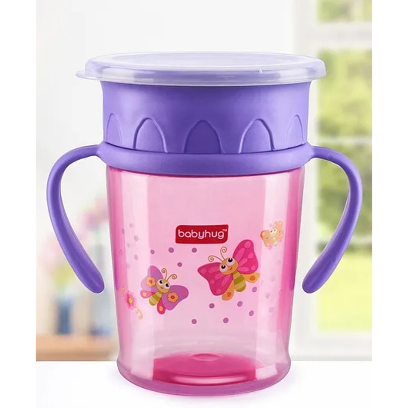 Babyhug 360 Degree Spill Proof All Round Sipper Pink & Purple – 360 ml | Spill Resistant | BPA Free | Soft Silicone | Dual Handle | EN Certified