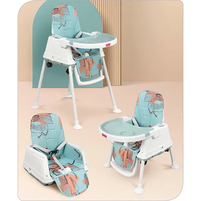 Babyhug Comfy 3 in 1 High Chair with Printed Cushion-Green