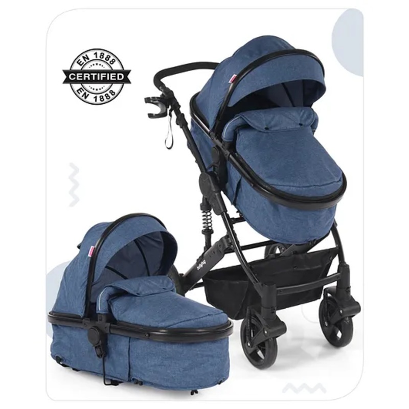 Babyhug Majestic Stroller Cum Carry Cot With Canopy – Royal Blue