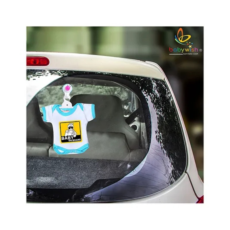 babywish Baby on Board Car Decals Cloth Safety Sign Board Come with One Hanger & One Large Vaccum Suction Cups accum Suction Cups Baby On Board Handsome Boy Print- Blue