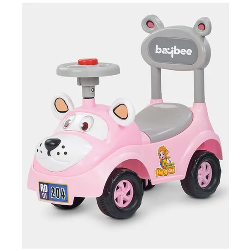 BAYBEE Manual Push Baby Ride On Car for Kids with Music Storage Space & High Backrest – Pink