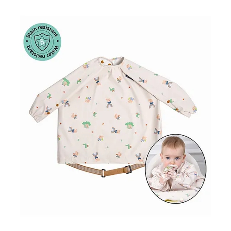 BiBaDo Stain & Water Proof Long Sleeve Coverall Shirt Weaning Bib George Pig Print- Beige – For Infants