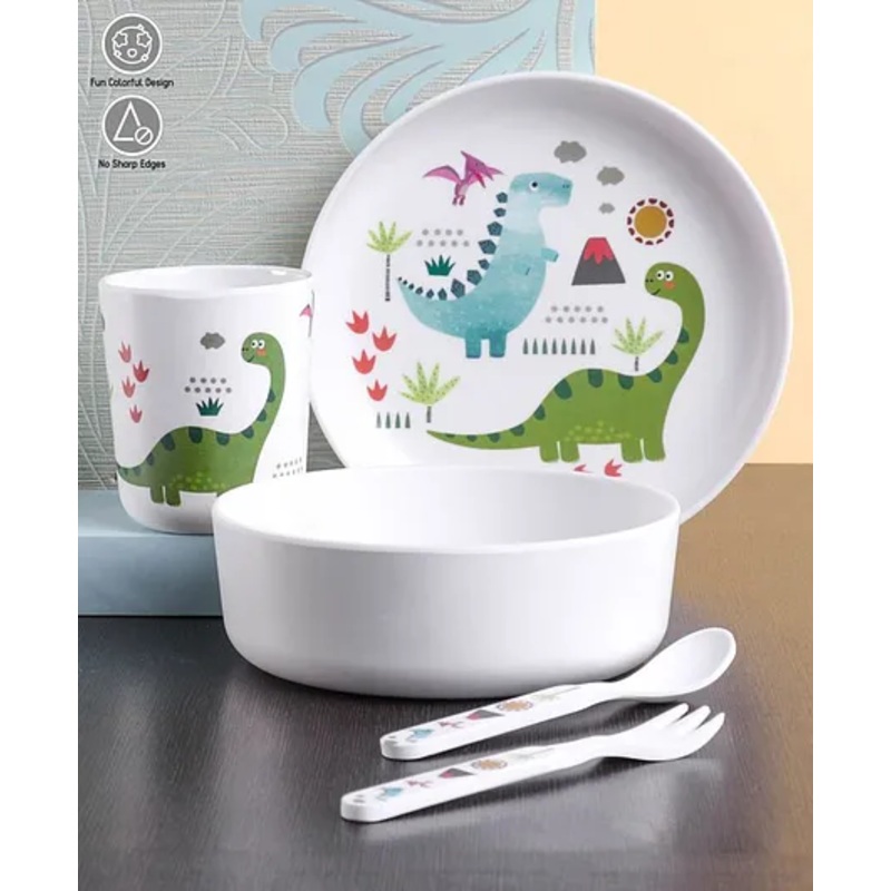 Dinner Set Dinosaur Print Pack Of 5 – White