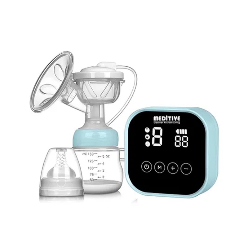 MEDITIVE Electric Breast Pump for Mothers With Rechargeable Battery, Automatic Milk Pump Single bottle – Blue