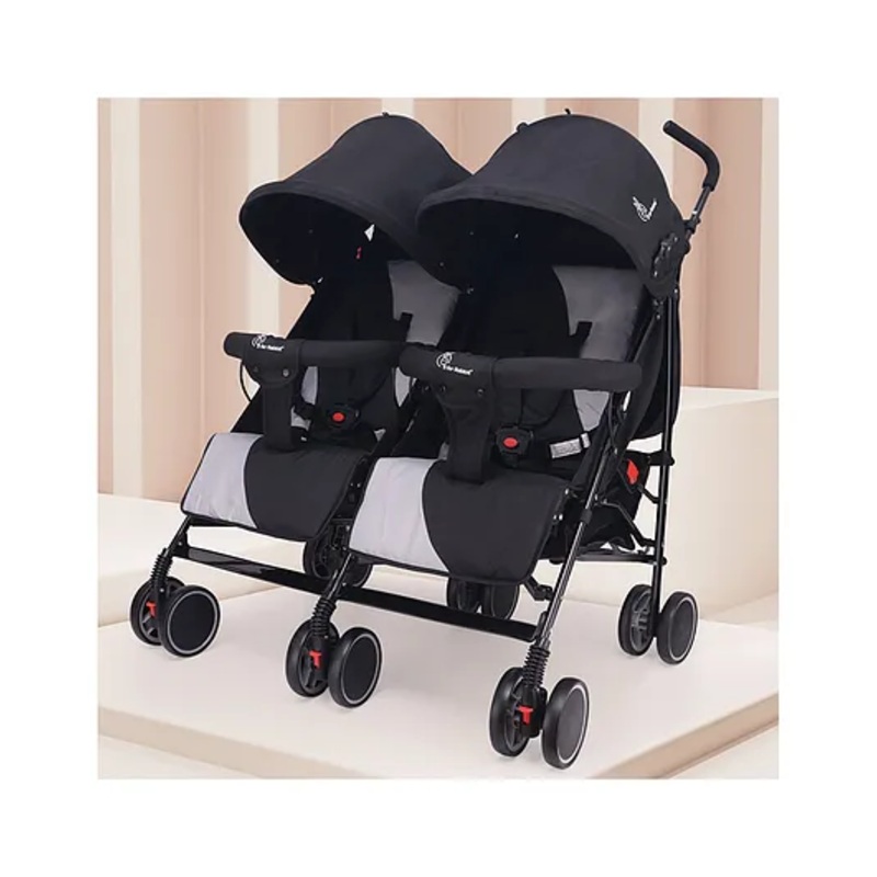 R for Rabbit Ginny and Johnny  Twin Baby Stroller & Pram Easy Foldable with Adjustable Seating Positions with Huge Storage Basket | Age 0-3 yrs & Weight Upto 20 Kg (Black Grey)